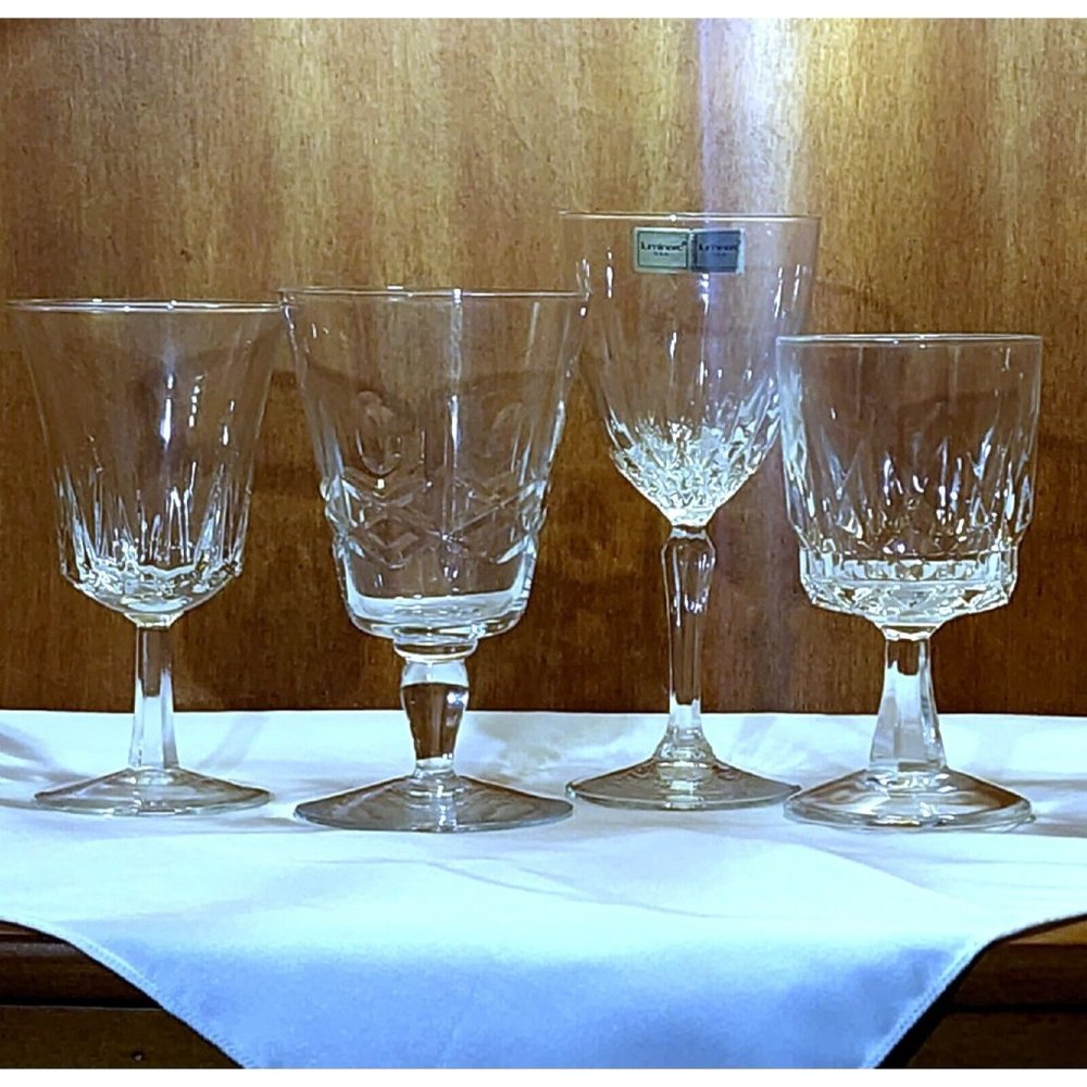 4 Mismatched Wine Glassware Collection vintage cut mixed cocktail glasses